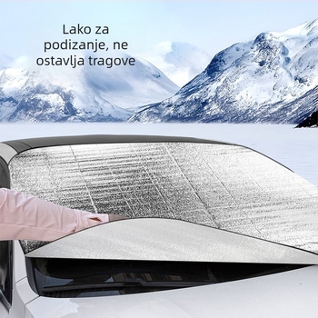 Zaštita od snijega za prednje vjetrobransko staklo, univerzalna kompatibilnost, materijal perlna pamuk, ugrađena instalacija, mogućnost ispisa logotipa, obrada i prilagodba