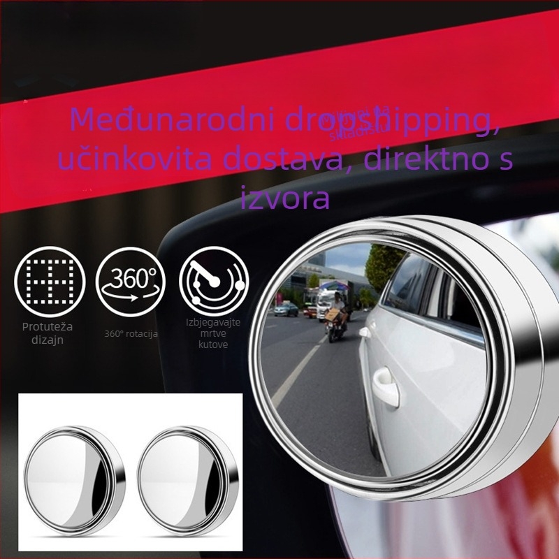 360° rotirajuće retrovizijsko ogledalo s okvirom za automobil, malo kružno ogledalo za mrtvi kut, za automobil, jednostavna montaža