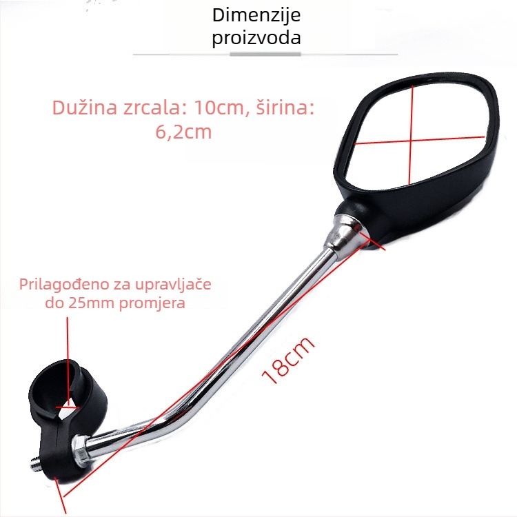 Zadnje ogledalo za bicikl, planinski bicikl, plosni reflektor; materijal: tvornički plast; težina: 322 g