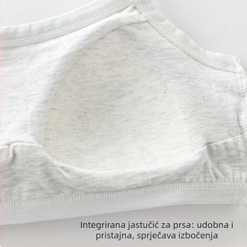 Dječji pamučni grudnjak za djevojčice, puni kupa, tanak oblikovani cup, bez čeličnih krugova, jednodijelni dizajn, čvrste dvostruke naramenice, prozračno i upija znoj