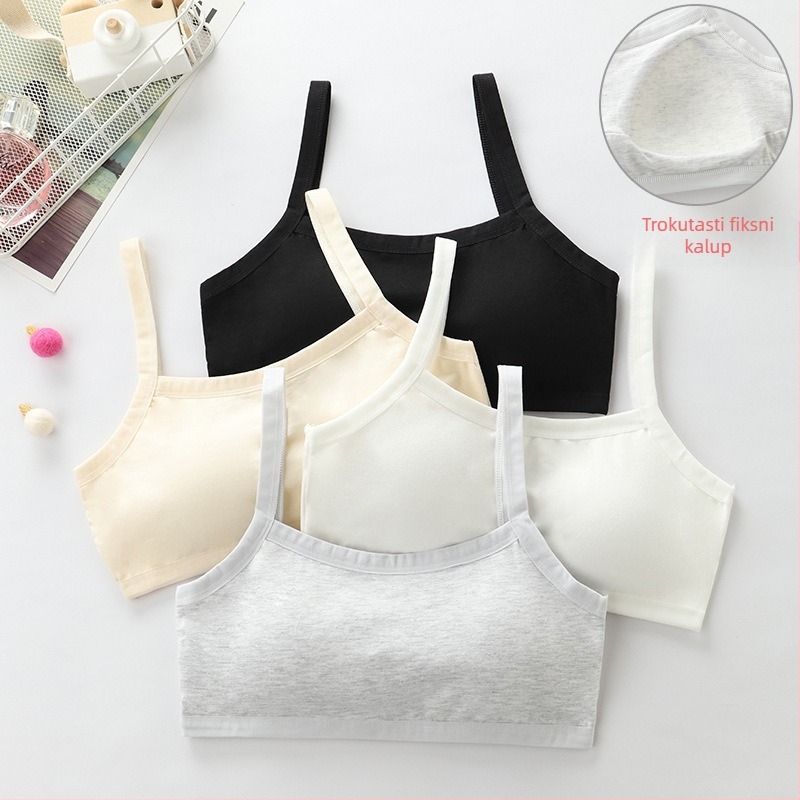 Dječji pamučni grudnjak za djevojčice, puni kupa, tanak oblikovani cup, bez čeličnih krugova, jednodijelni dizajn, čvrste dvostruke naramenice, prozračno i upija znoj