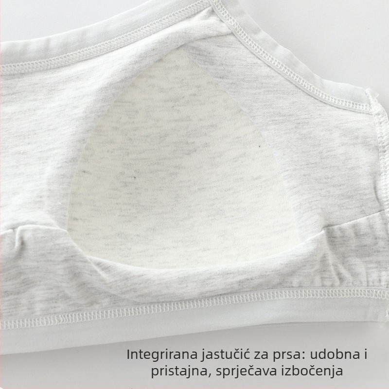 Dječji pamučni grudnjak za djevojčice, puni kupa, tanak oblikovani cup, bez čeličnih krugova, jednodijelni dizajn, čvrste dvostruke naramenice, prozračno i upija znoj