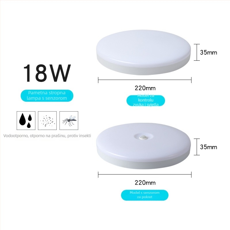 LED stropno svjetlo s radarom za pokret i upravljanjem glasom i svjetlom, 220V, domet 10–15 m², pogodno za hodnik i balkon
