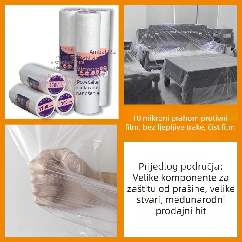 Jednokratni elektrostatni samoljepljeni maskirajući film za dekoraciju i bojanje, debljina 10 μm, duljina 20 m, HDPE podloga, prozirnost 90%