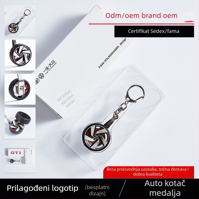 Kljucni lanac za auto pneu – prilagodljiv metalni privjesak za ključeve, unisex dizajn, ispis loga, pakiranje kao poklon