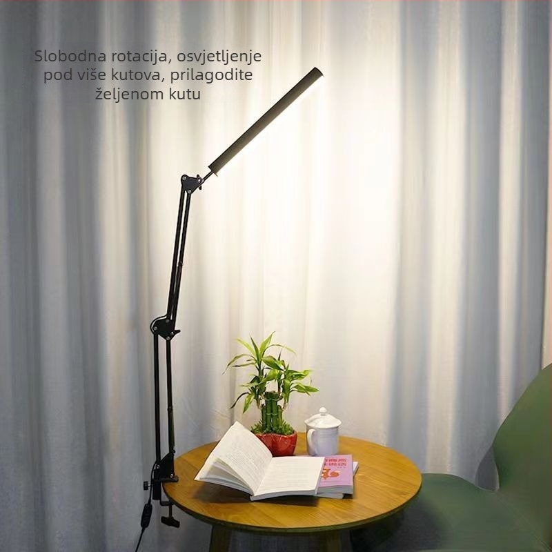 LED dugačka stolna svjetiljka s klipom, trobojno podešavanje osvjetljenja, zaštita očiju, USB napajanje, metalna sjenica, gumb prekidač, CE