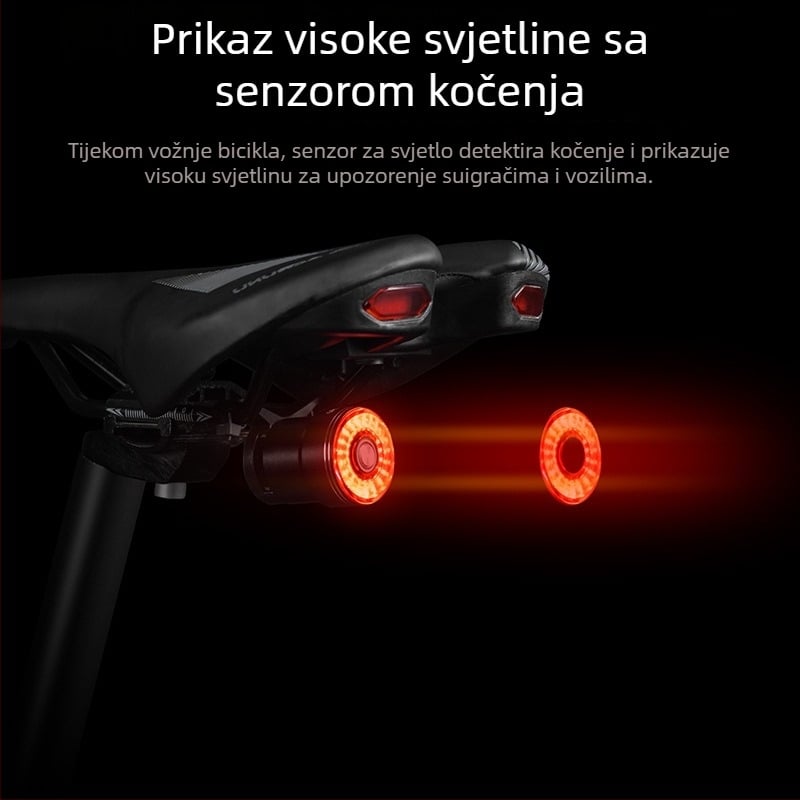 ACRUNU stražnja svjetiljka za bicikl s pametnim senzorom kočnice, USB punjenje, IP65, 5 načina osvjetljenja
