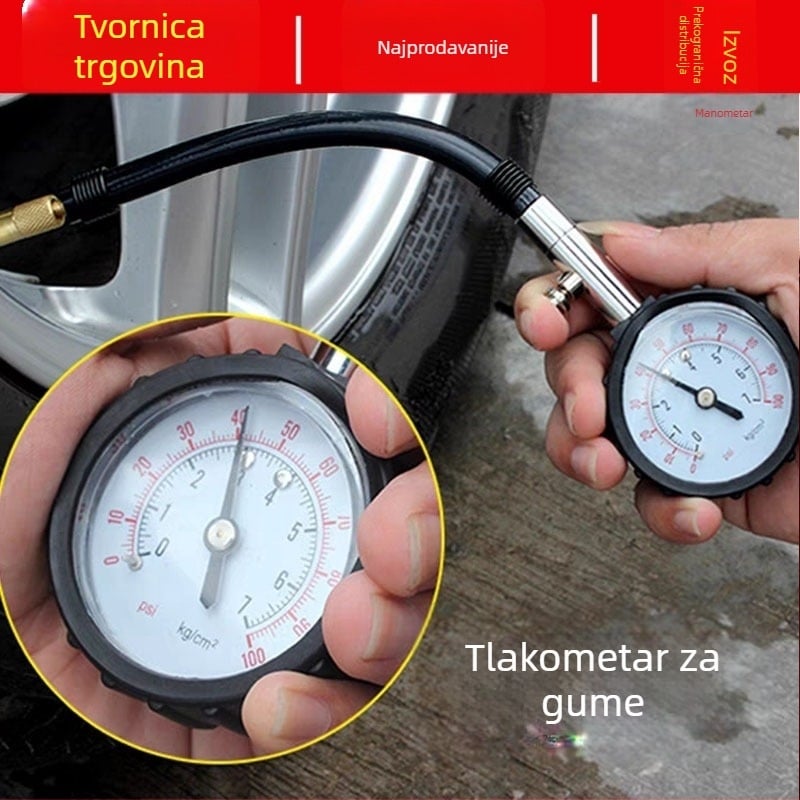 Digitalni mjerač tlaka u gumama s dugim cijevima, prijenosni, digitalni zaslon, visoka preciznost, raspon 0-100 psi, kompas i funkcija ispuštanja zraka
