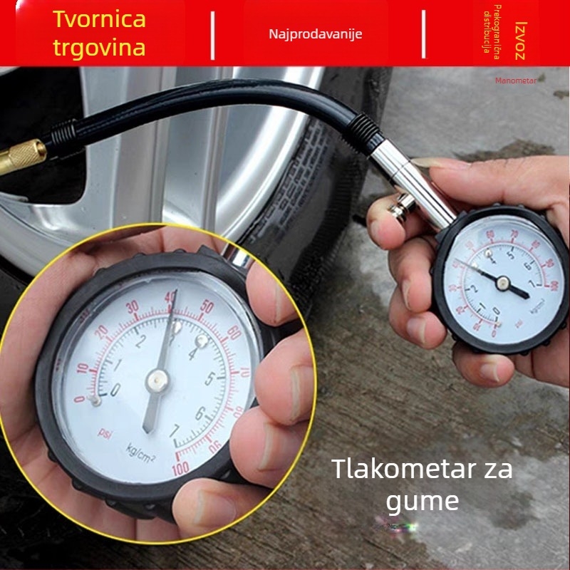 Digitalni mjerač tlaka u gumama s dugim cijevima, prijenosni, digitalni zaslon, visoka preciznost, raspon 0-100 psi, kompas i funkcija ispuštanja zraka