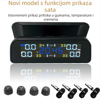 Vanjski TPMS s solarnim napajanjem i bežičnim prikazom, model T12, digitalni zaslon, visoka preciznost, ugrađena glasovna funkcija