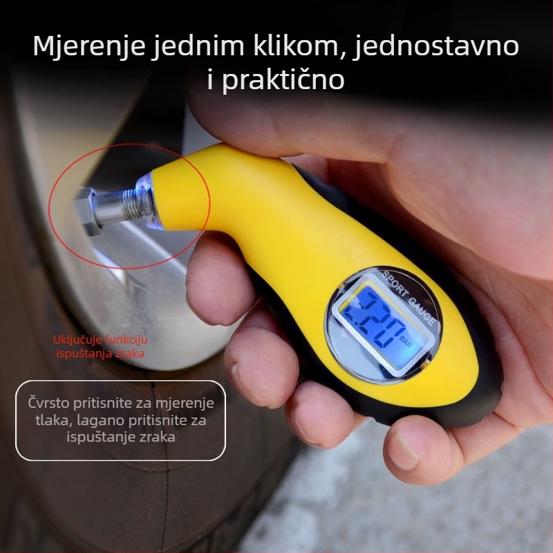 Visoko precizan digitalni mjerač tlaka u gumama automobila s LCD zaslonom i barometrom, prijenosni