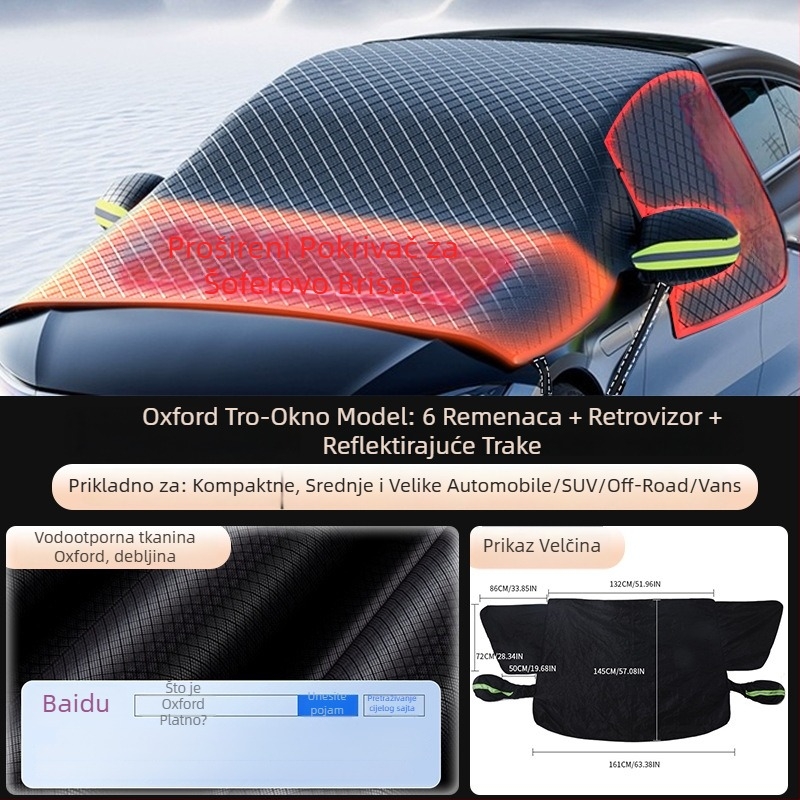 Univerzalni snježni pokrivač za prednje staklo automobila, PVC materijal, teleskopska montaža, jednostavan stil, model YD-23D001