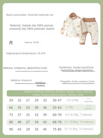 Dječji topli dvodijelni set od 100% pamuka, debele tkanine, duge rukave, bez kapuljače, za novorođenčad