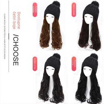 Paruka s dugim kovrčavim kosom i pliš kapom – jedinstveni komad, žica otporna na visoku temperaturu, dugi pramenovi (ravni ili bočni), jesen-zimski stil