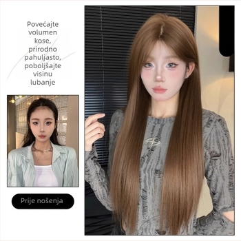 Perika Kenny wig: prirodni stil, dugačka ravna kosa sa šikim šiškama, kosa od visokotemperatnih vlakana, model: pokriva cijelu glavu, pogodno za žene