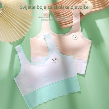 Bezšivna potkošulja za djevojčice s 3/4 čašicom, tanak oblikovan jastučić od spužve, glavni materijal najlon, podstava od spandeksa, fiksni dvostruki naramenice, prozračan i udoban