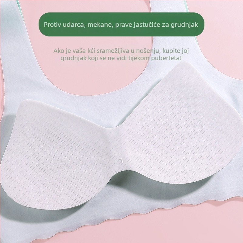 Bezšivna potkošulja za djevojčice s 3/4 čašicom, tanak oblikovan jastučić od spužve, glavni materijal najlon, podstava od spandeksa, fiksni dvostruki naramenice, prozračan i udoban