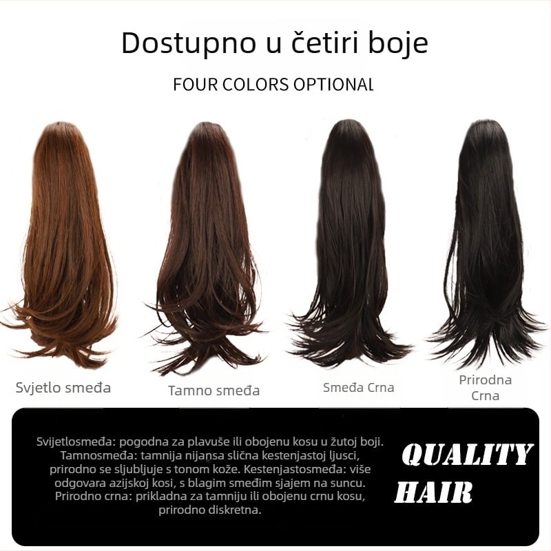 Perika s klipsom za rep, vanjski zakrivljeni korejski stil s mikro kovrčama, moderan i mladenački izgled; Materijal kose: termostabilno vlakno; Stil repa: snop kose; Model: Grab clip eversion; Obrada: mehanizam