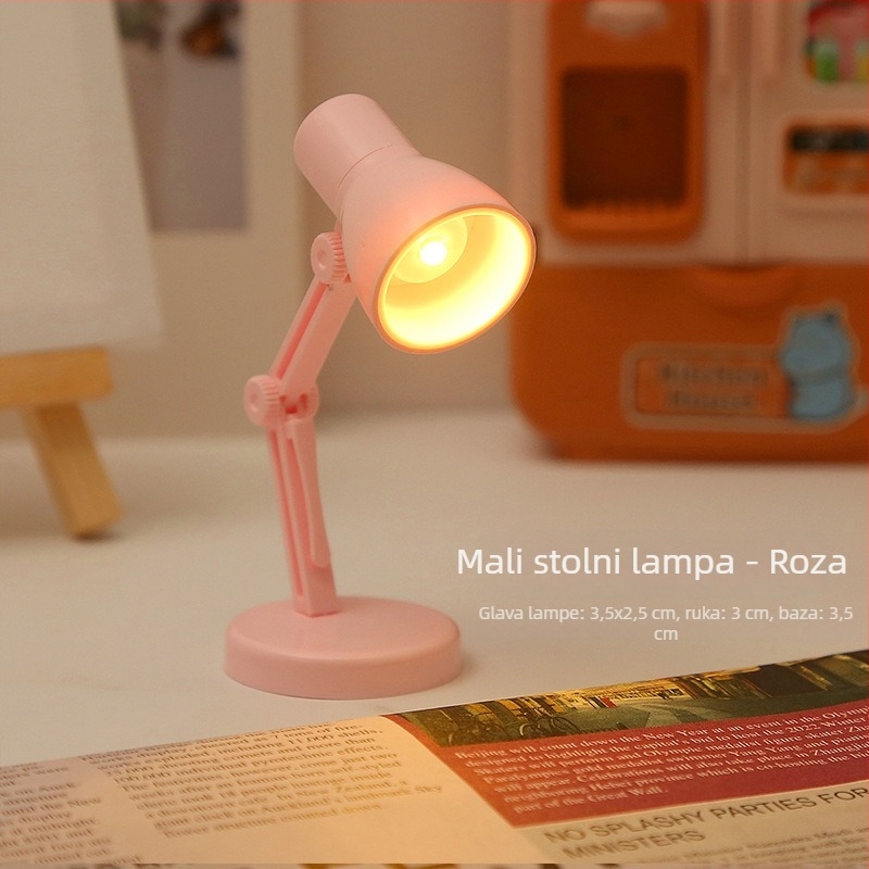 Mini stolna lampica s toplim svjetlom, lampica za čitanje u domu za studente, sklopiva noćna lampica, stolna dekoracija; plastičan abažur, gumbasti prekidač, ≤36V, ugrađena litijska baterija