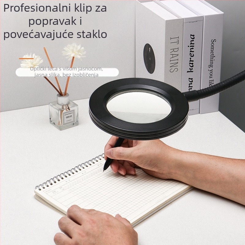 LED lampa za ljepotu bez sjene s povećalom – USB napajanje, stolna lampa za trepavice, nokte i tetovaže (Model SL825, metalno sjenilo, CRI ≥90)