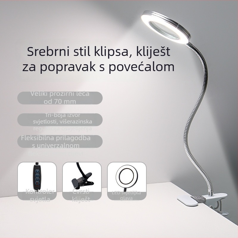 LED lampa za ljepotu bez sjene s povećalom – USB napajanje, stolna lampa za trepavice, nokte i tetovaže (Model SL825, metalno sjenilo, CRI ≥90)