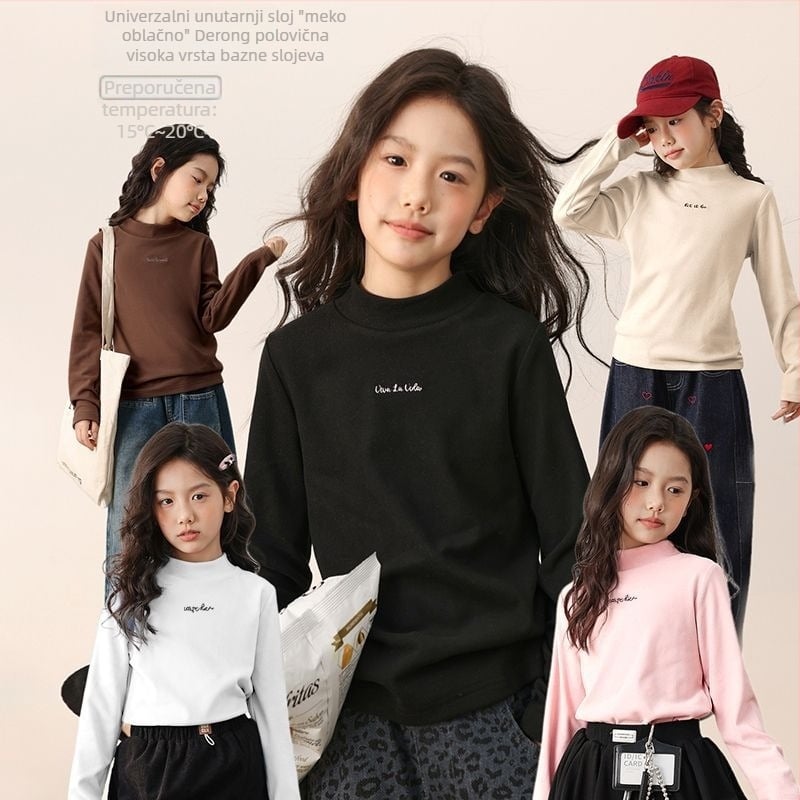 Djevojački top s dugim rukavima i polu-turtleneck vratom, mekano obrađeni poliester 95%, za dob 3–8 godina, zimski komad