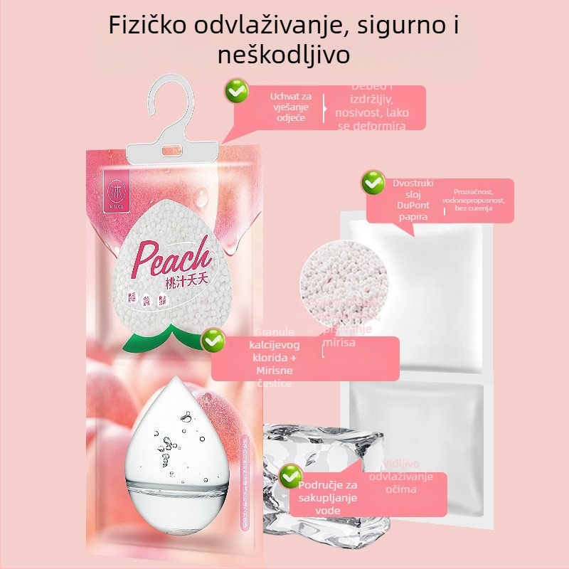 Vješajući desikantni džep za garderobu, spavaću sobu i dom učenika – apsorber vlage s mirisom bijele breskve, 0,23 kg