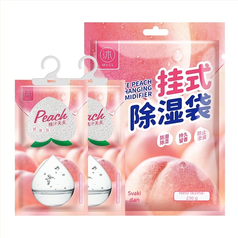 Vješajući desikantni džep za garderobu, spavaću sobu i dom učenika – apsorber vlage s mirisom bijele breskve, 0,23 kg