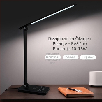 Stolna LED lampa za zaštitu očiju, bežično punjenje, dodirni upravljač, USB napajanje, aluminijsko sjenilo