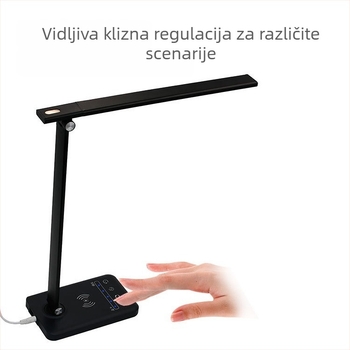 Stolna LED lampa za zaštitu očiju, bežično punjenje, dodirni upravljač, USB napajanje, aluminijsko sjenilo