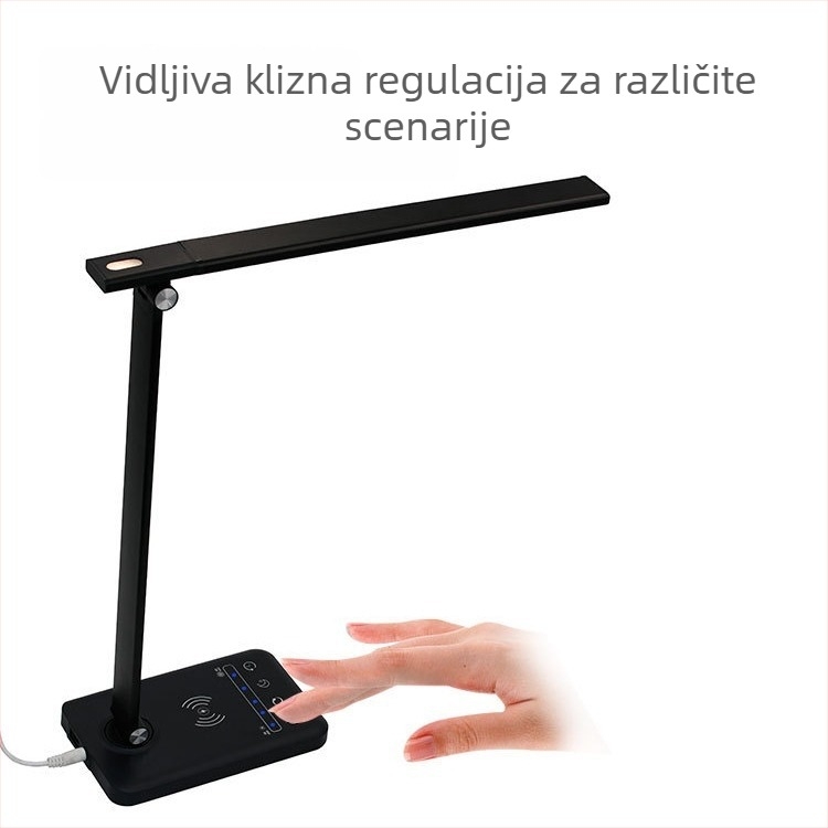 Stolna LED lampa za zaštitu očiju, bežično punjenje, dodirni upravljač, USB napajanje, aluminijsko sjenilo