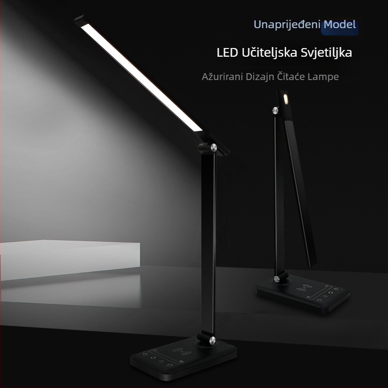 Stolna LED lampa za zaštitu očiju, bežično punjenje, dodirni upravljač, USB napajanje, aluminijsko sjenilo