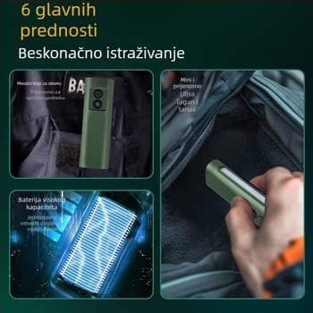 LED svjetiljka od aluminijske legure, 5W, punjiva baterija 1000mAh, ručno pokretanje, uz privjesak za ključeve, domet preko 500 m