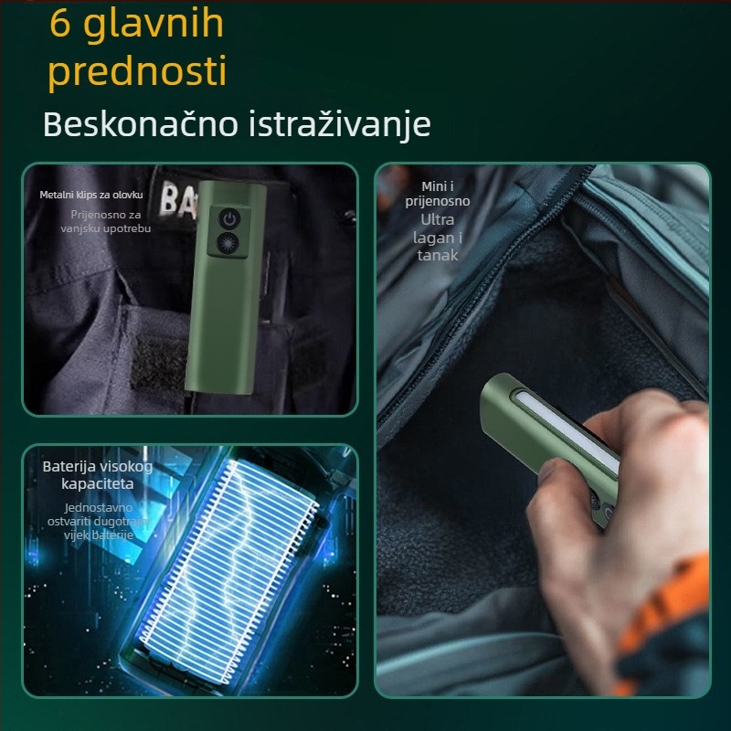 LED svjetiljka od aluminijske legure, 5W, punjiva baterija 1000mAh, ručno pokretanje, uz privjesak za ključeve, domet preko 500 m