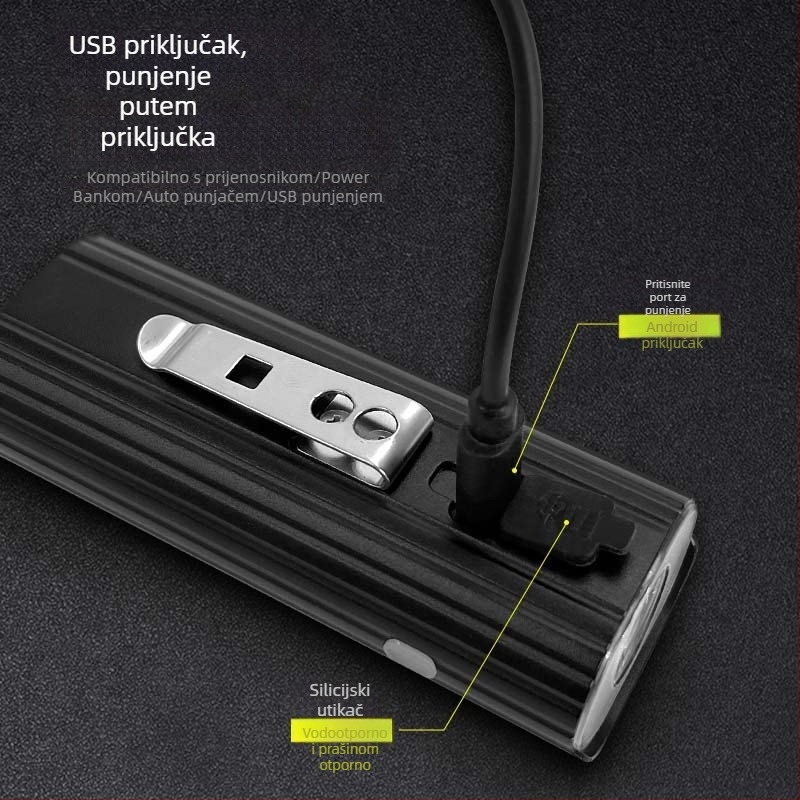 Prednje svjetlo za bicikl — aluminijska legura, USB punjenje, IPX5 vodootporno, pet načina osvjetljenja