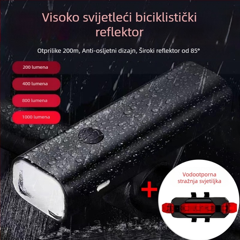 Prednje svjetlo za bicikl od aluminijske legure, punjivo, visokoučinkovito svjetlo, vodootporno, za planinske i cestovne bicikle