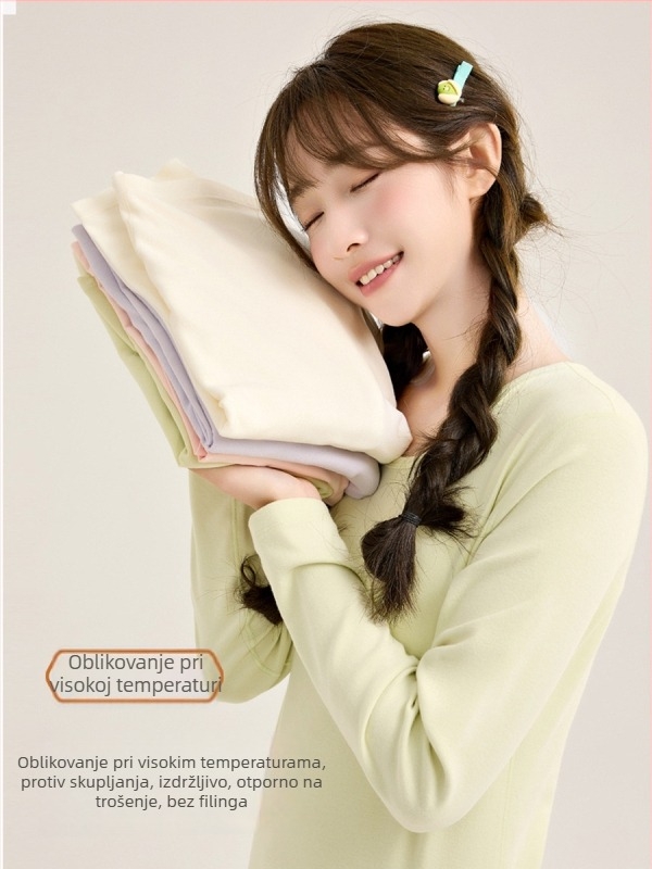 Ženski dječji topli kućni set za djevojčice, 95% pamuk 5% elastan, 280 g vuna-stretch pamuk, četkano mekano, debelo, okrugli vrat, jesen-zima, za djecu 8+ godina