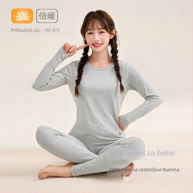 Ženski dječji topli kućni set za djevojčice, 95% pamuk 5% elastan, 280 g vuna-stretch pamuk, četkano mekano, debelo, okrugli vrat, jesen-zima, za djecu 8+ godina