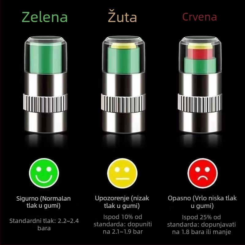 Metalna kapica ventila za praćenje tlaka u gumama, mehanički mjerač, kompaktni dizajn, analogni prikaz, standardna preciznost