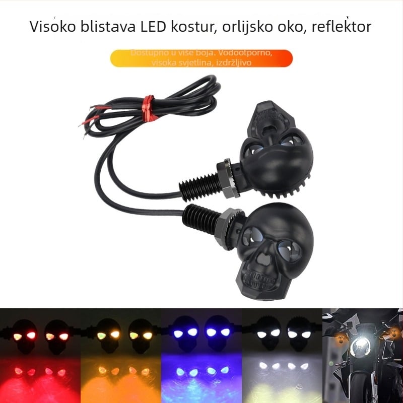 Motocikl LED pomoćna svjetiljka sa dizajnom lubanje i sokolovog oka – 12V, ABS, model motor235, vijek trajanja 50000 h, kompatibilno s žmigavcima motocikla