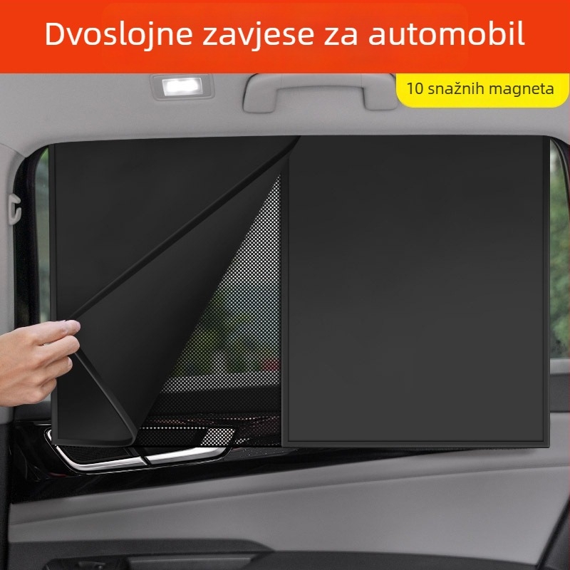 Magnetska auto zavjesa za prozor s mrežastim materijalom; mogućnost prilagodbe obrade; tisak logotipa; licencirana privatna marka.