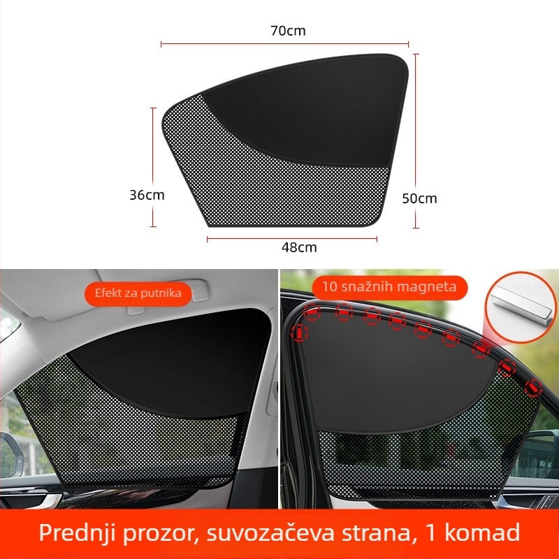 Magnetska auto zavjesa za prozor s mrežastim materijalom; mogućnost prilagodbe obrade; tisak logotipa; licencirana privatna marka.
