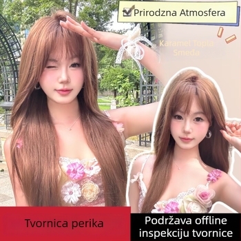 Duga ravna perika s bangs, prirodni stil, toplinski otporna vlakna, može se bojiti, model LZD