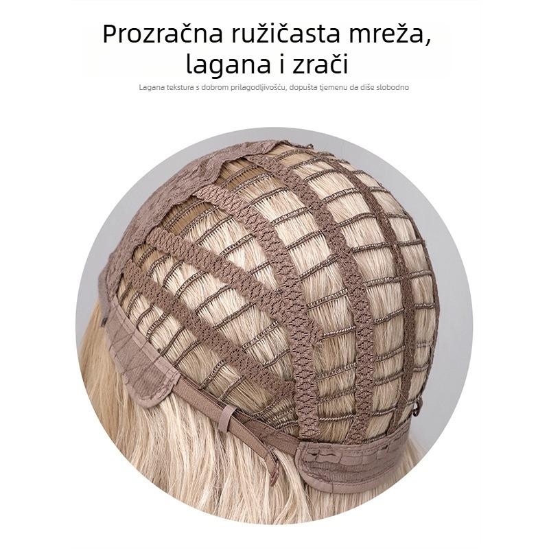 Dnevna perika s srednjim razdjelom, vlakna otporna na visoke temperature, prirodan svakodnevni stil, šiške: ravne ili kosi, nije bojena