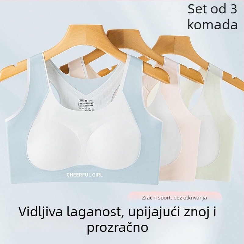 Bezšivna sportska grudnjica za tinejdžerice, tank top stil, najlon, puna čašica s tankim oblikovanim čašicama, fiksni dvostruki remeni, prozračna, anti sjaj