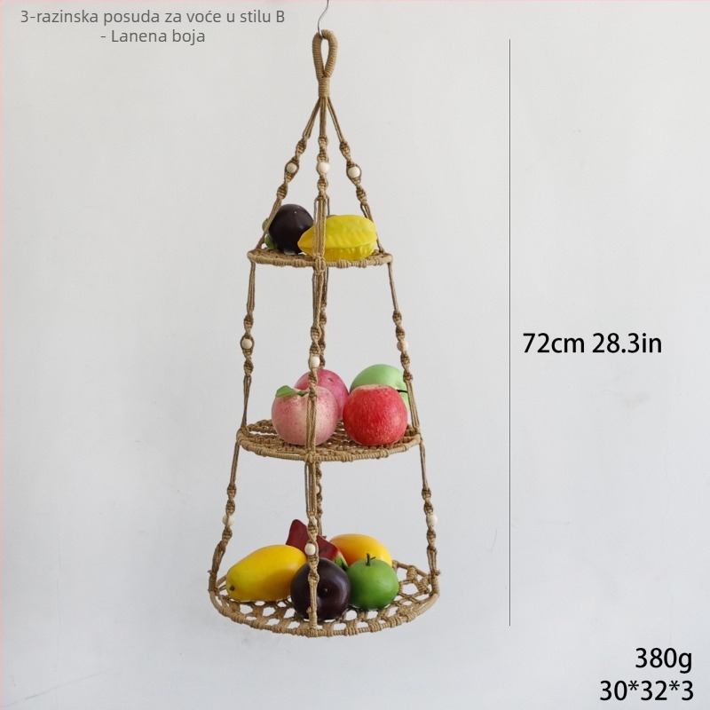 Viseći koš za voće i povrće, pamučna užad, model Hb-11, marka Yanhang, moderni minimalistički stil