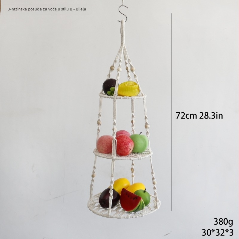 Viseći koš za voće i povrće, pamučna užad, model Hb-11, marka Yanhang, moderni minimalistički stil