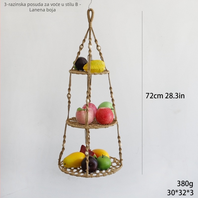 Viseći koš za voće i povrće, pamučna užad, model Hb-11, marka Yanhang, moderni minimalistički stil