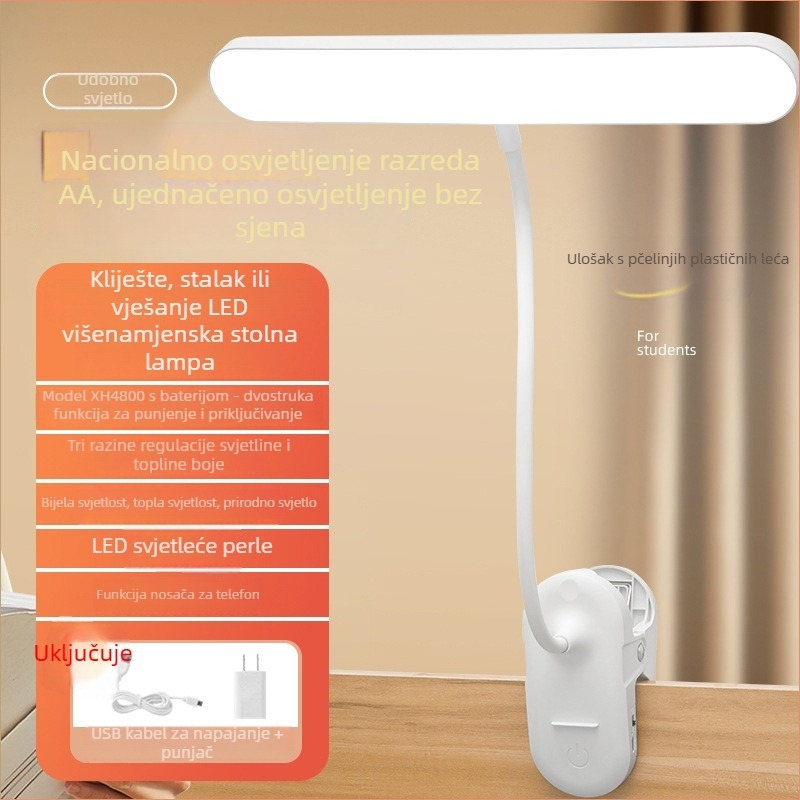 Klip-on LED noćna lampica za noćni ormarić, zaštita očiju, ugrađena litijska baterija, dodirni prekidač, 7W