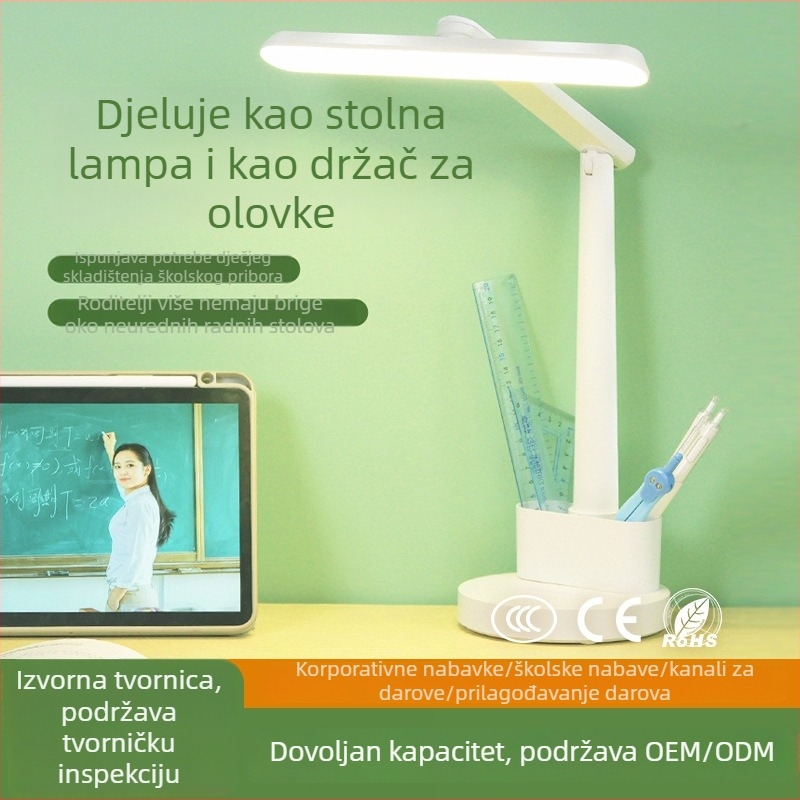 LED stolna lampica za zaštitu očiju za učenike, punjiva i priključna, sklopiva lampica za studentski dom, 12W, dodirni prekidač